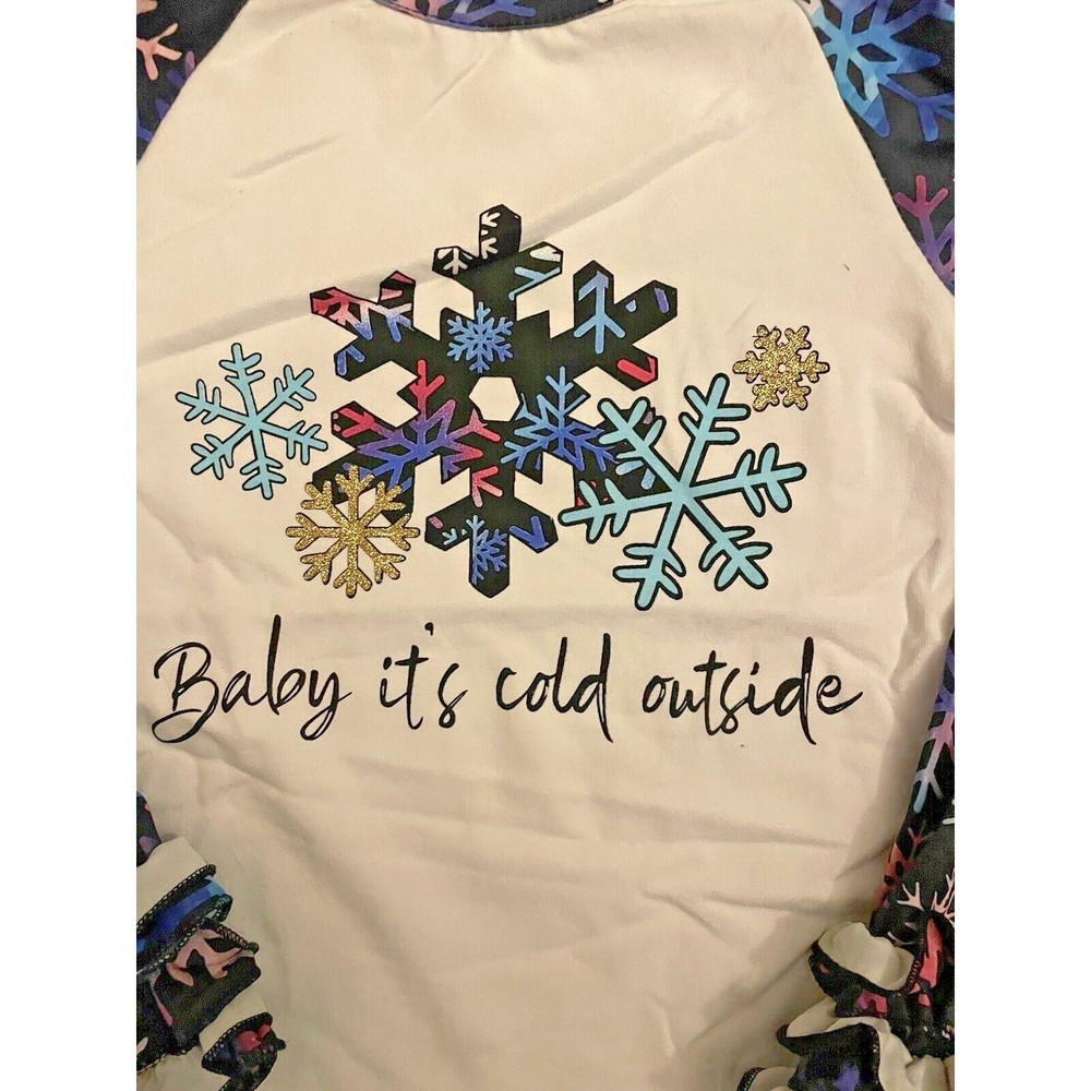NEW Boutique Baby It's Cold Outside Snowflake Ruffle Sleeve Size XL (5-6) Shirt - Picture 3 of 3